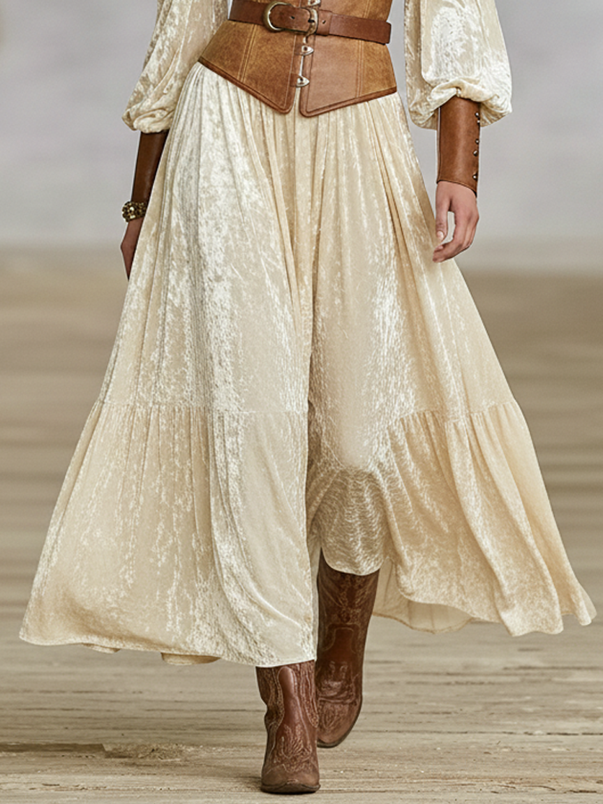 Women's Loose-fitting Velvet Off-shoulder Long-sleeved Maxi Dress With Faux Leather Cuffs (waist Cincher Not Included)MDA1307K2Y