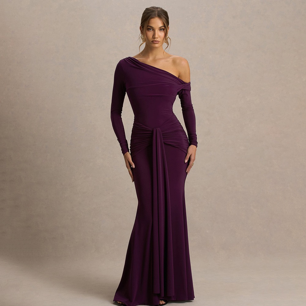 Elegant Evening Gown for Banquets Fitted Off-Shoulder Ribbon Fishtail Dress
