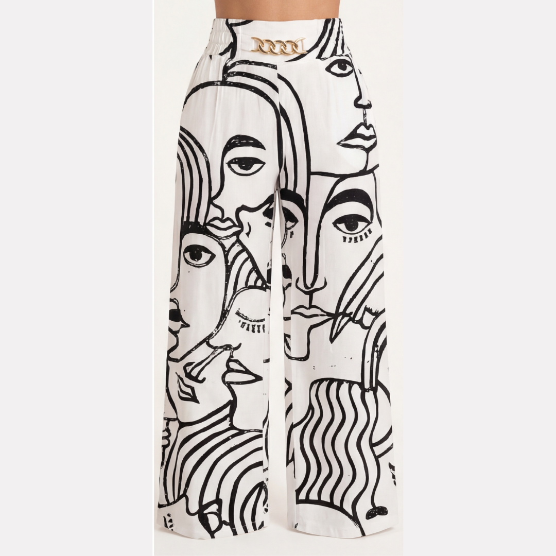 Gold Accent Wide Leg Trousers