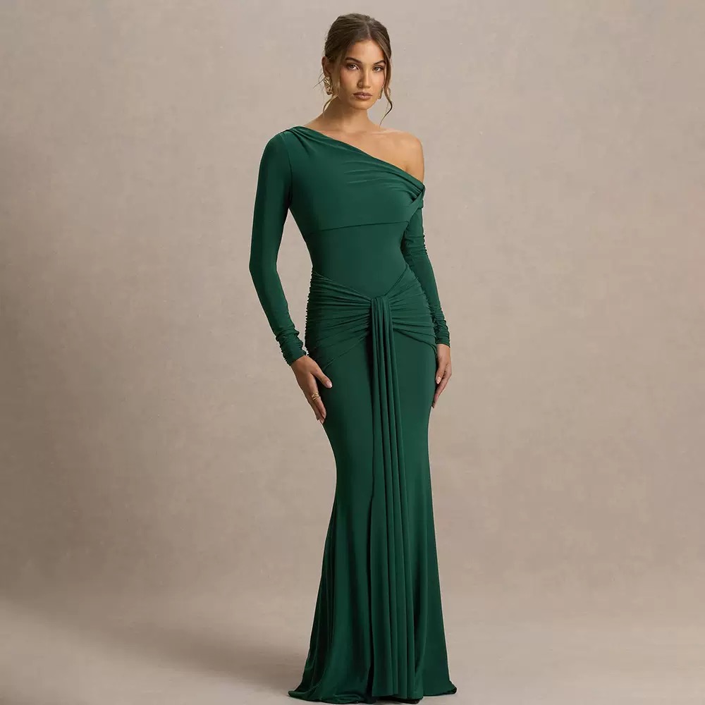 Elegant Evening Gown for Banquets Fitted Off-Shoulder Ribbon Fishtail Dress