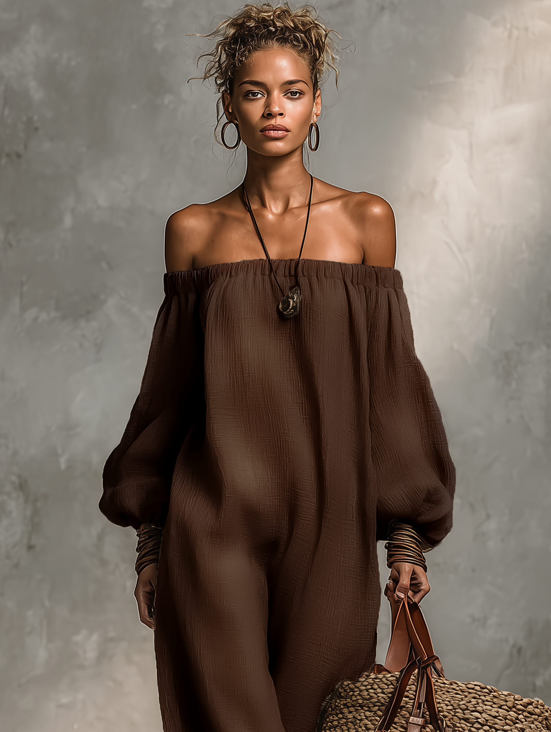 Women's Minimalist Linen Blend Strapless Long-sleeved Jumpsuit MDZ0967A9Y