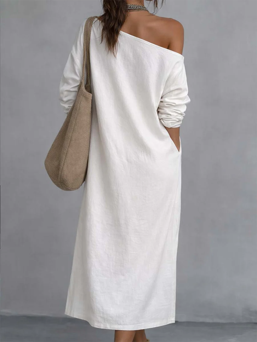 Casual Off-the-shoulder Linen-cotton Dress
