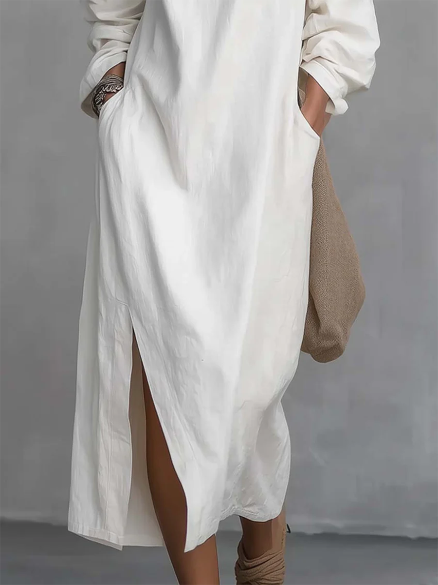 Casual Off-the-shoulder Linen-cotton Dress