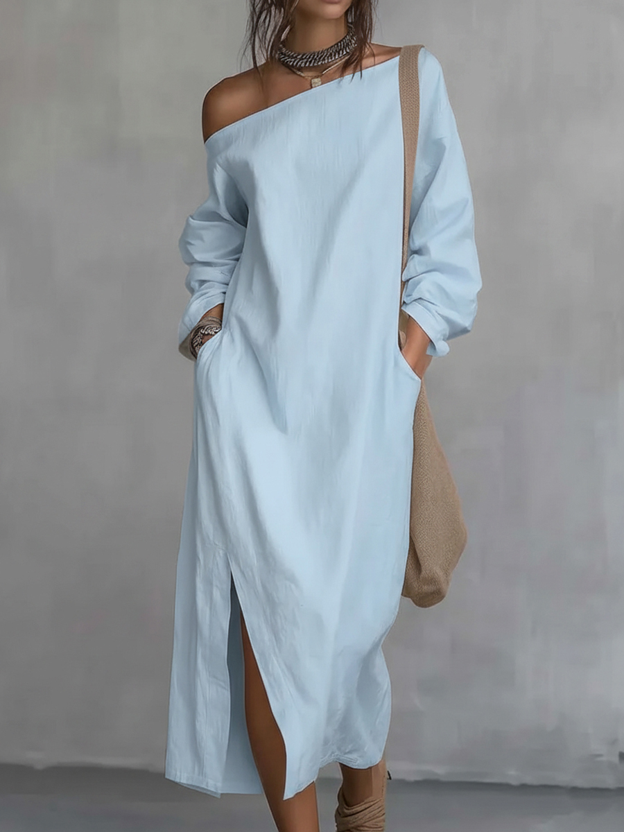 Casual Off-the-shoulder Linen-cotton Dress
