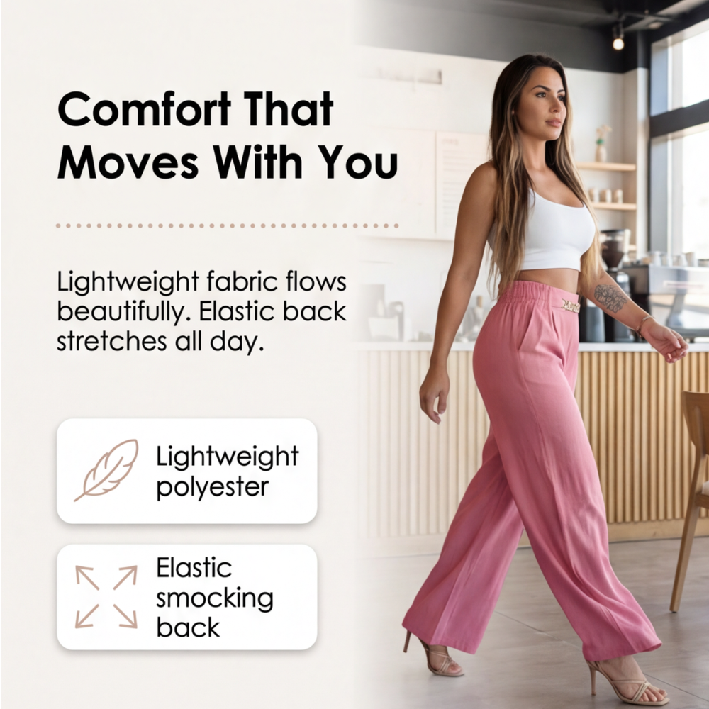 Florena Wide Leg Trousers | High Waist with Gold Chain Accent