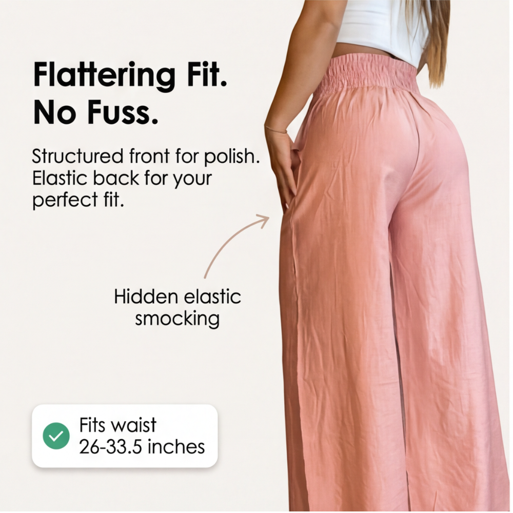 Florena Wide Leg Trousers | High Waist with Gold Chain Accent