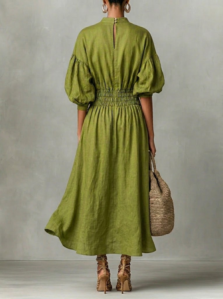 Casual Waist-cinching Linen And Cotton Dress