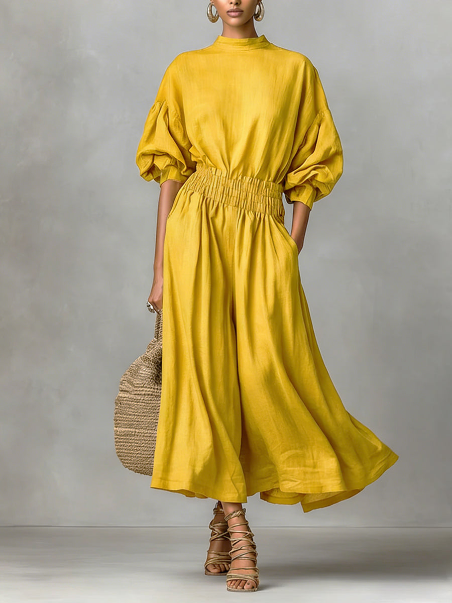 Casual Waist-cinching Linen And Cotton Dress