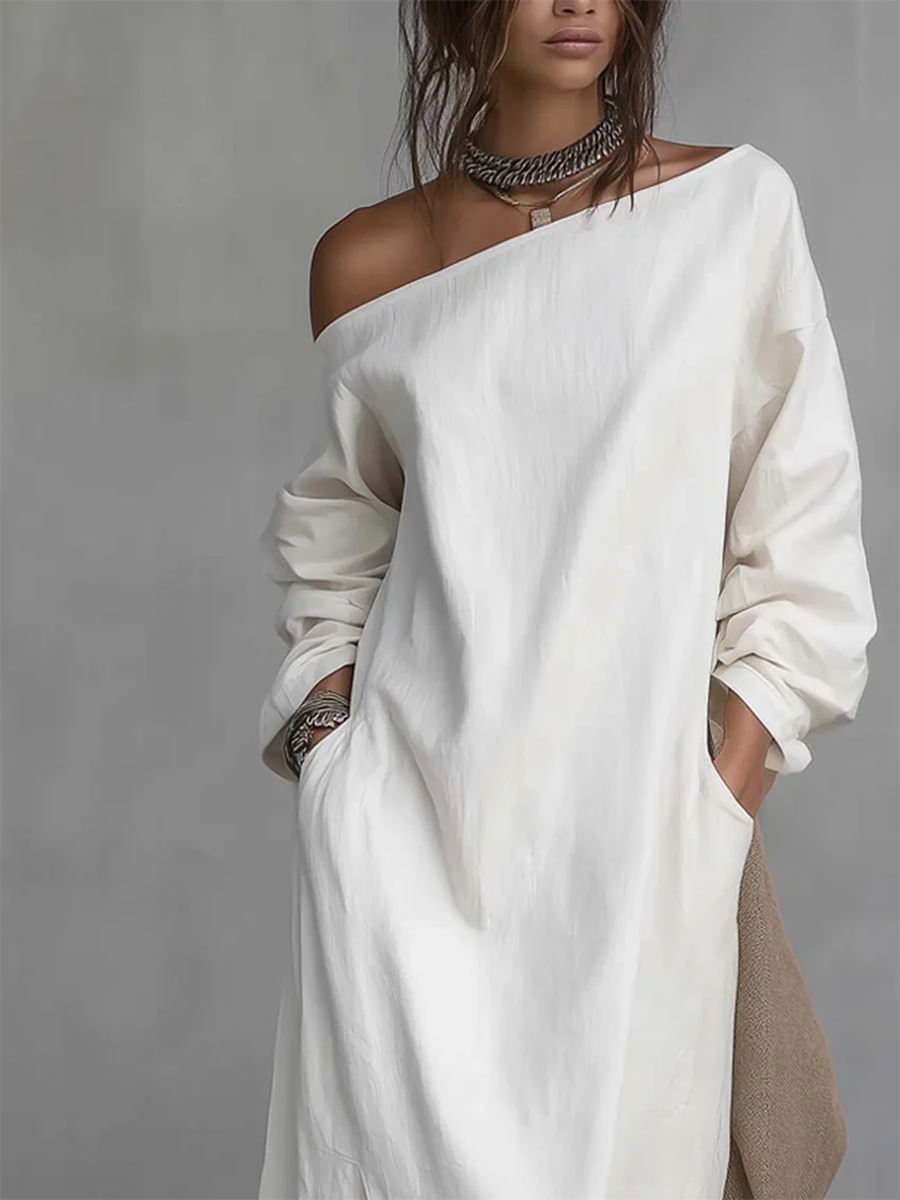 Casual Off-the-shoulder Linen-cotton Dress