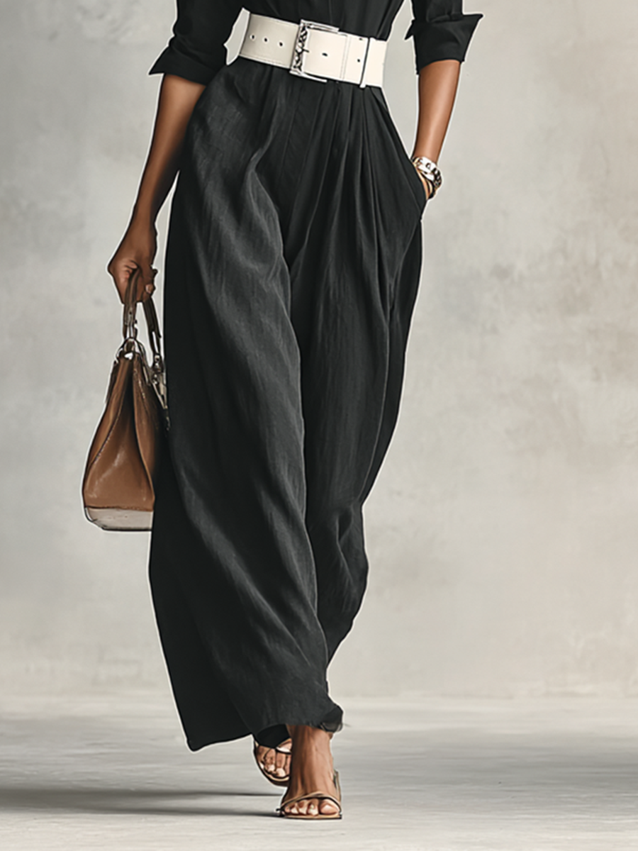 Women's Lapel Single Breasted Long Sleeve Belted Jumpsuit MDA2274G1Y