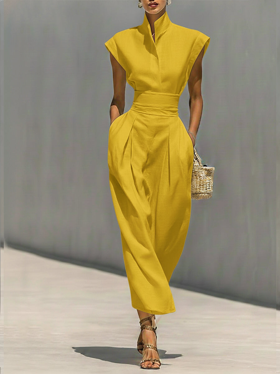 Waist-cinching Linen And Cotton Sleeveless Dress