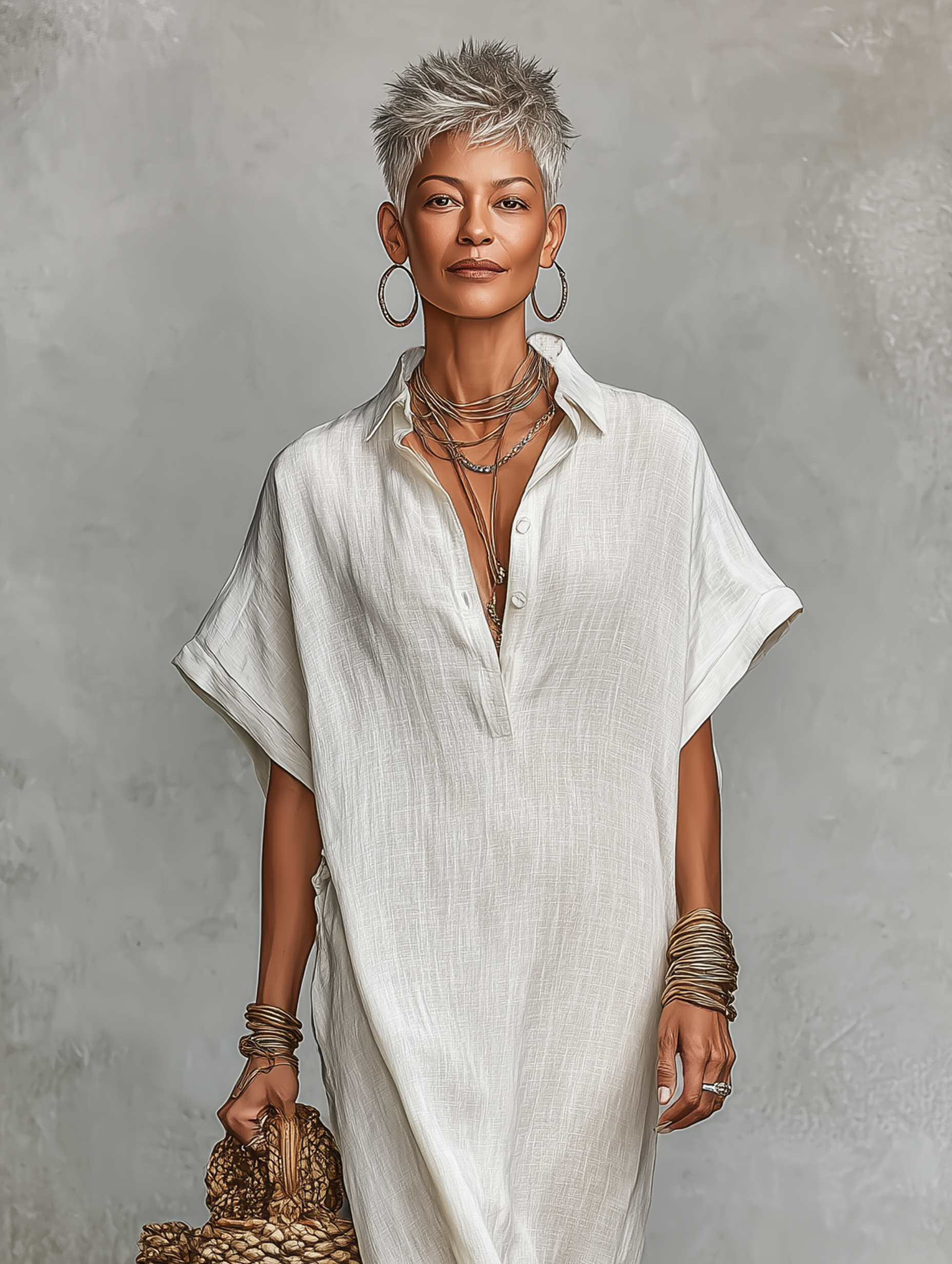 Women's Minimalist Loose-fitting Shirt Maxi Dress MDZ0678A4Y