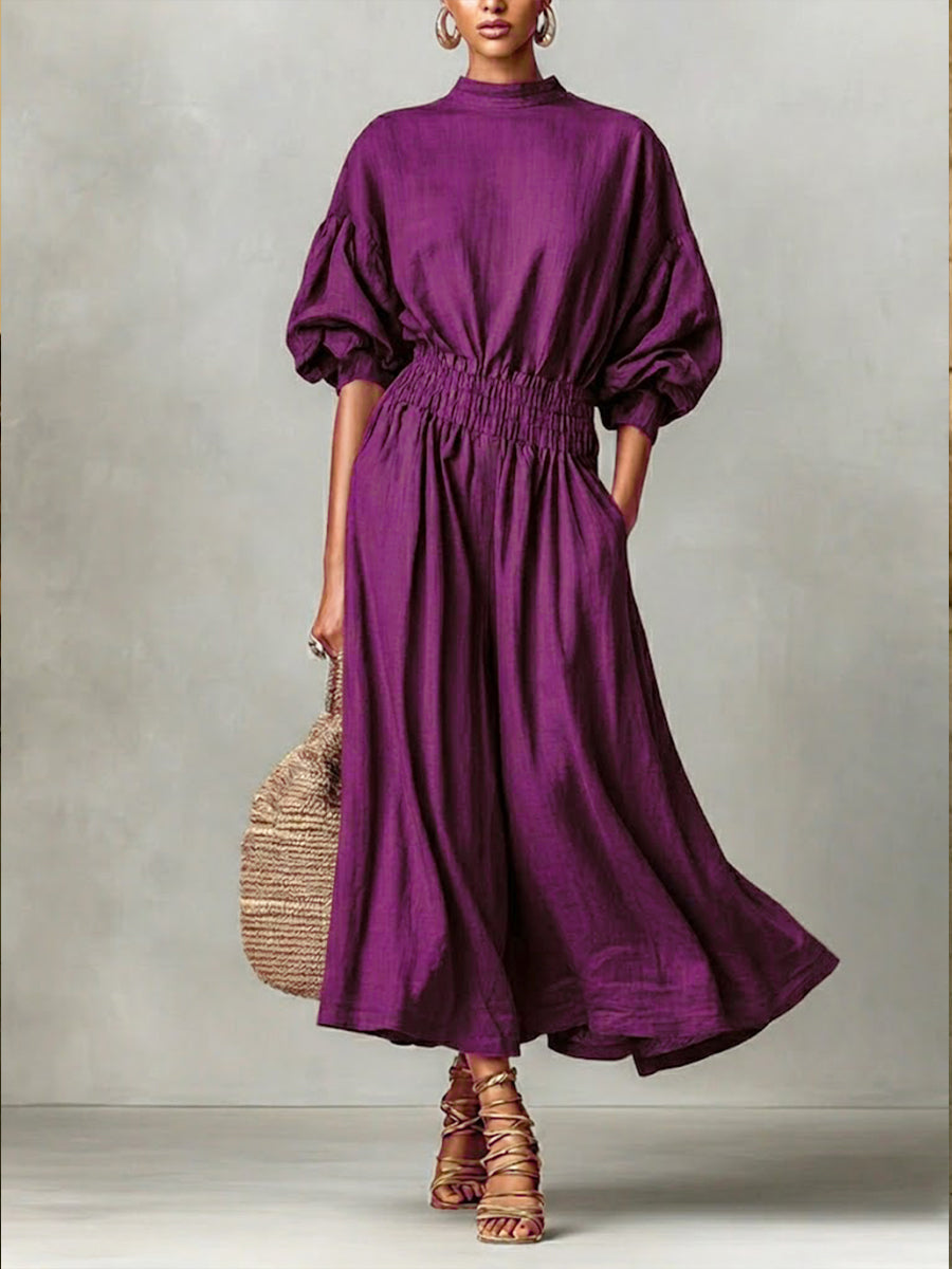 Casual Waist-cinching Linen And Cotton Dress