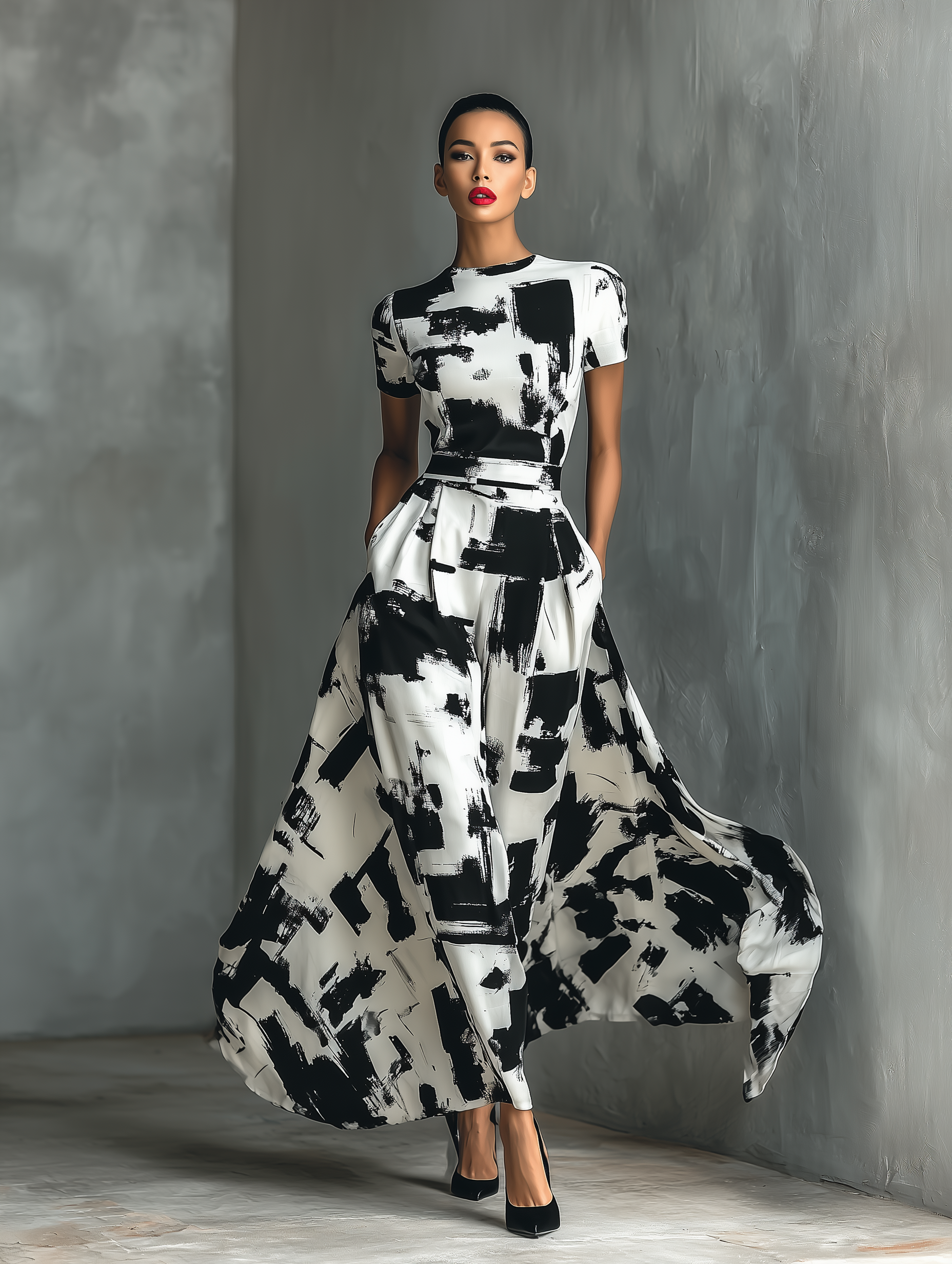 Women's Abstract Print Short Sleeve Maxi Dress MDA2452G9T