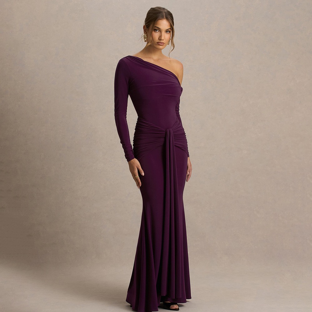 Elegant Evening Gown for Banquets Fitted Off-Shoulder Ribbon Fishtail Dress