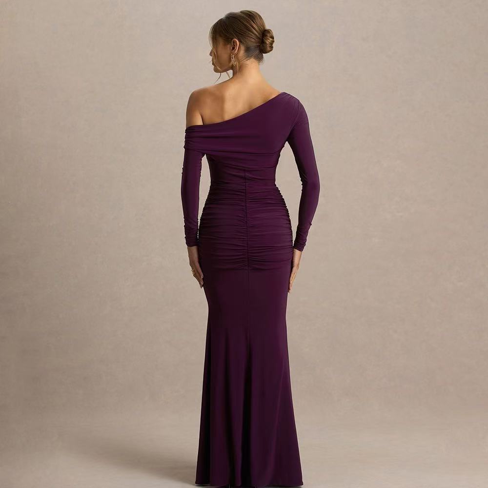 Elegant Evening Gown for Banquets Fitted Off-Shoulder Ribbon Fishtail Dress