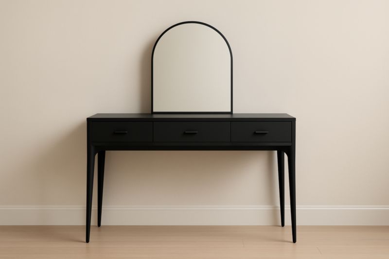 Coiffeuse en bois noir avec miroir en arc et 3 tiroirs