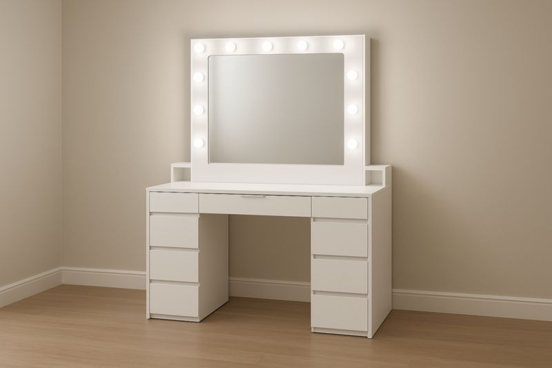 Coiffeuse en Bois avec Miroir Éclairé et Tiroirs