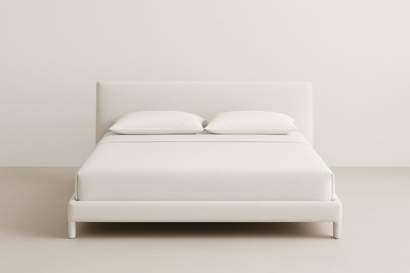 Lit Double Tissu Blanc Cadre Bois 200x150×100cm