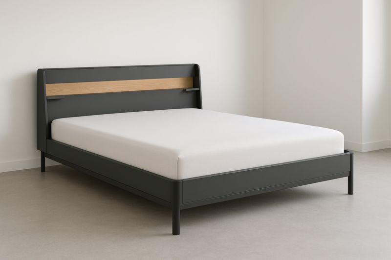 Lit double en métal et bois 140x200×100 cm