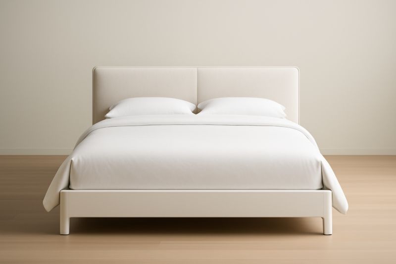 Lit Double Polyester Beige Structure Bois 200x160×100 cm