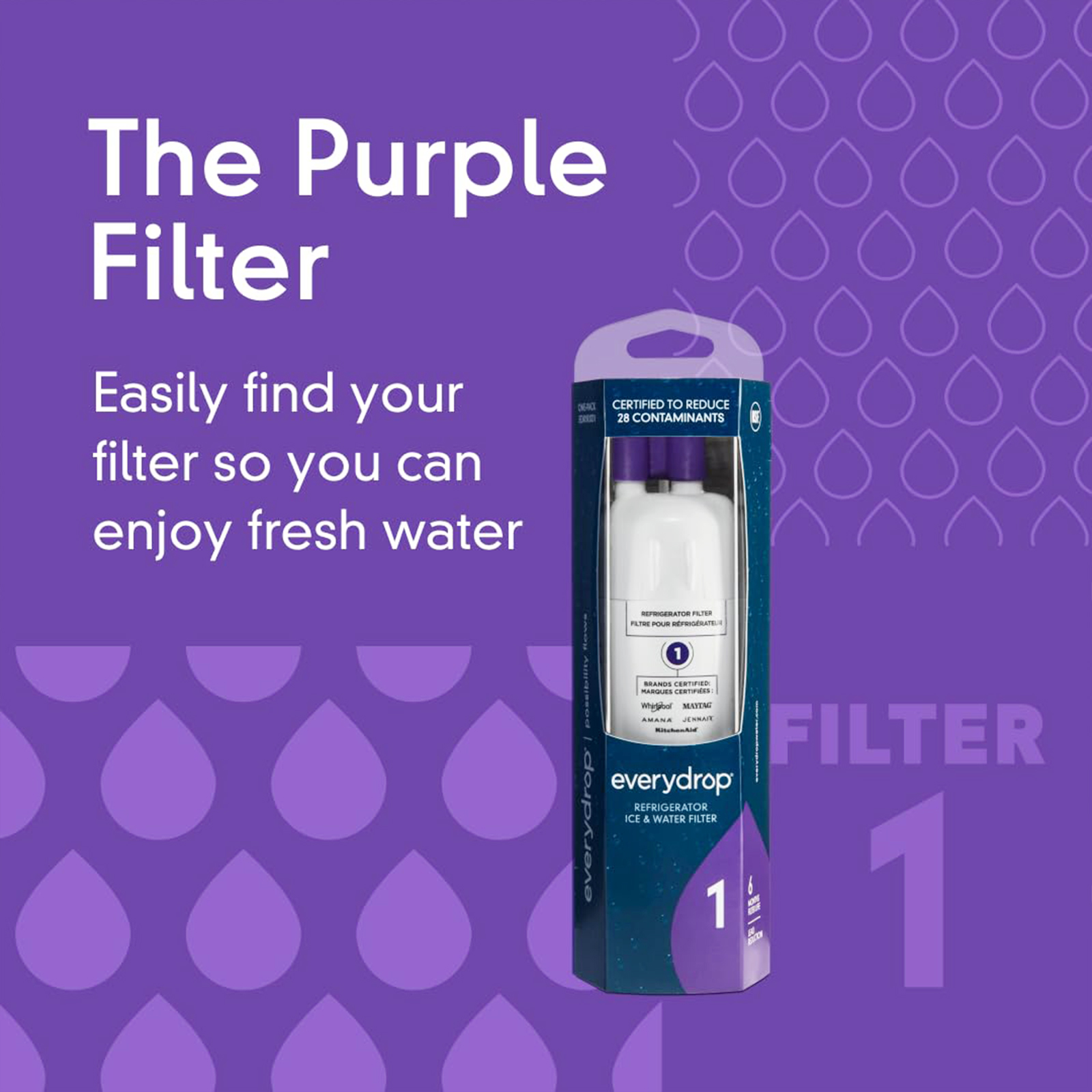 EveryDrop by Whirlpool EDR1RXD1 Filter 1, Refrigerator Water Filter 1, W10295370A, P8RFWB2L