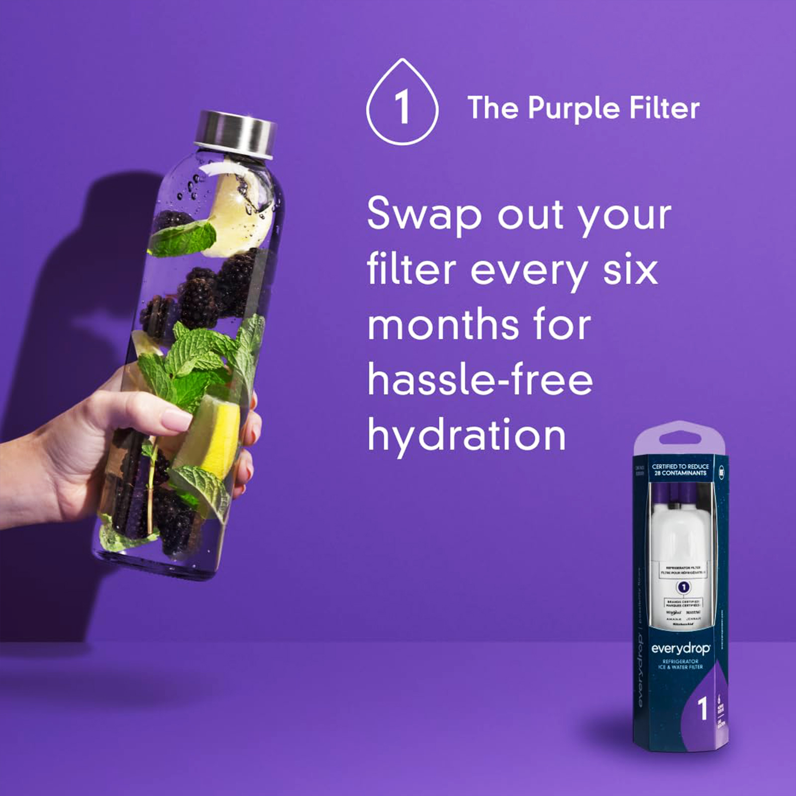 EveryDrop by Whirlpool EDR1RXD1 Filter 1, Refrigerator Water Filter 1, W10295370A, P8RFWB2L