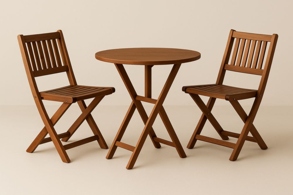 Set da caffè in legno massello marrone Ø60 cm con tavolo e sedie pieghevoli-Dwellnovora