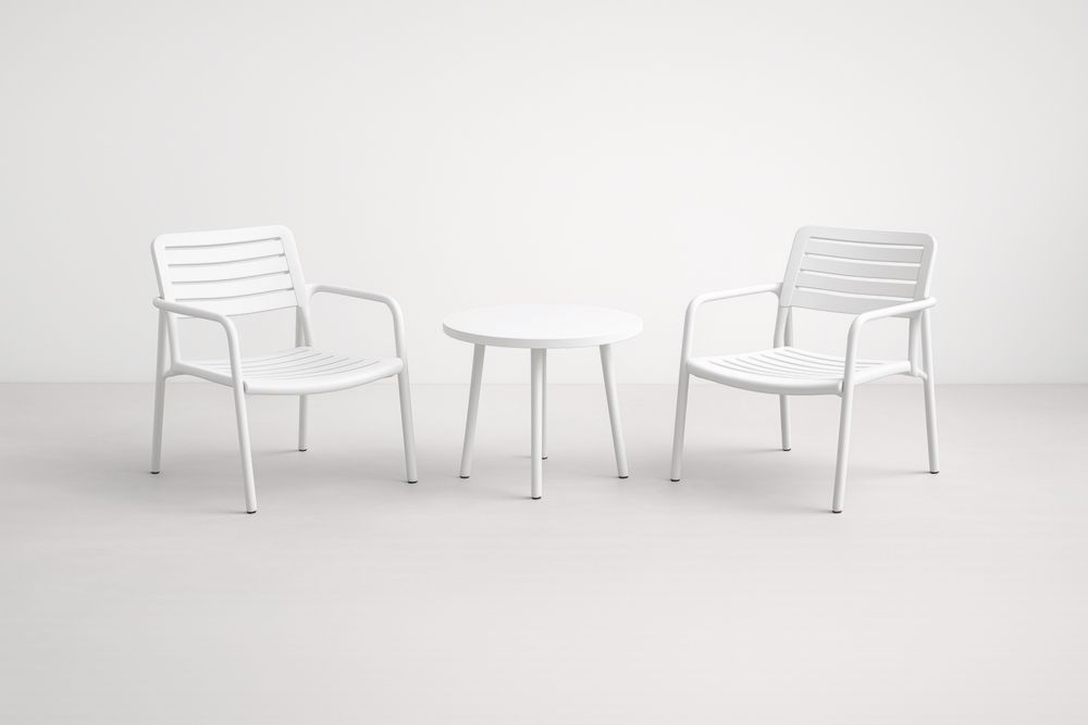 Set da caffè in alluminio bianco con tavolo rotondo e 2 sedie-Dwellnovora