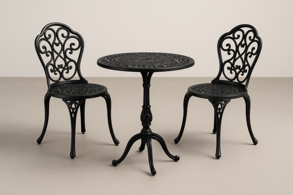 Set da caffè da giardino in alluminio nero, 3 pezzi-Dwellnovora