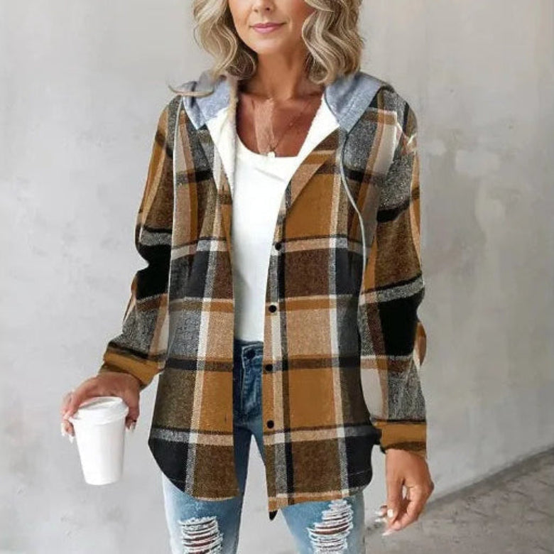 Women's plaid hooded jacket