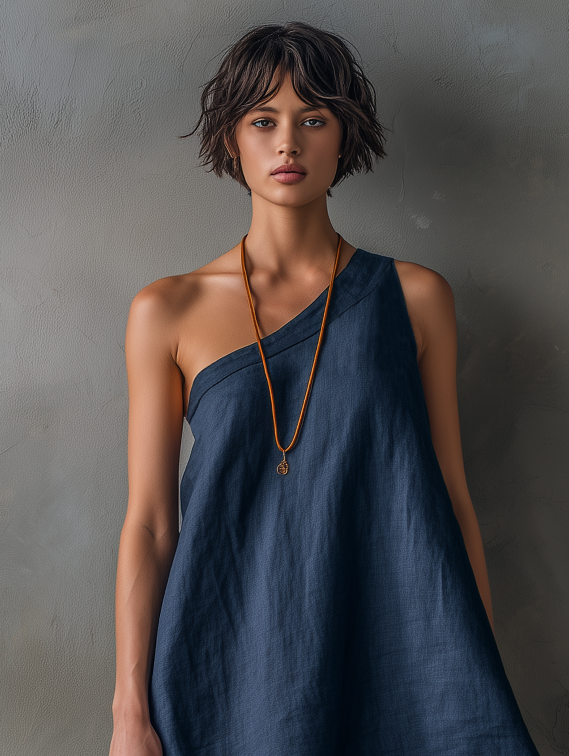 Women's Minimalist Linen-Blend One-Shoulder Sleeveless Mini Dress With Frayed Hem