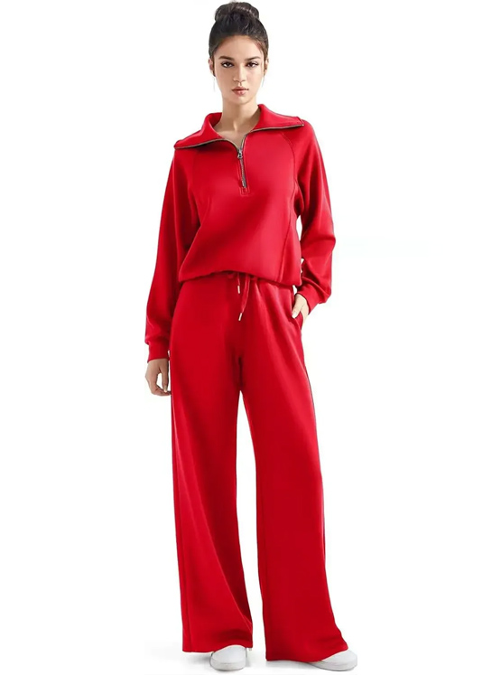 Women’s Soft Ribbed Two-Piece Lounge Set – Relaxed Long-Sleeve Top & Matching Pants