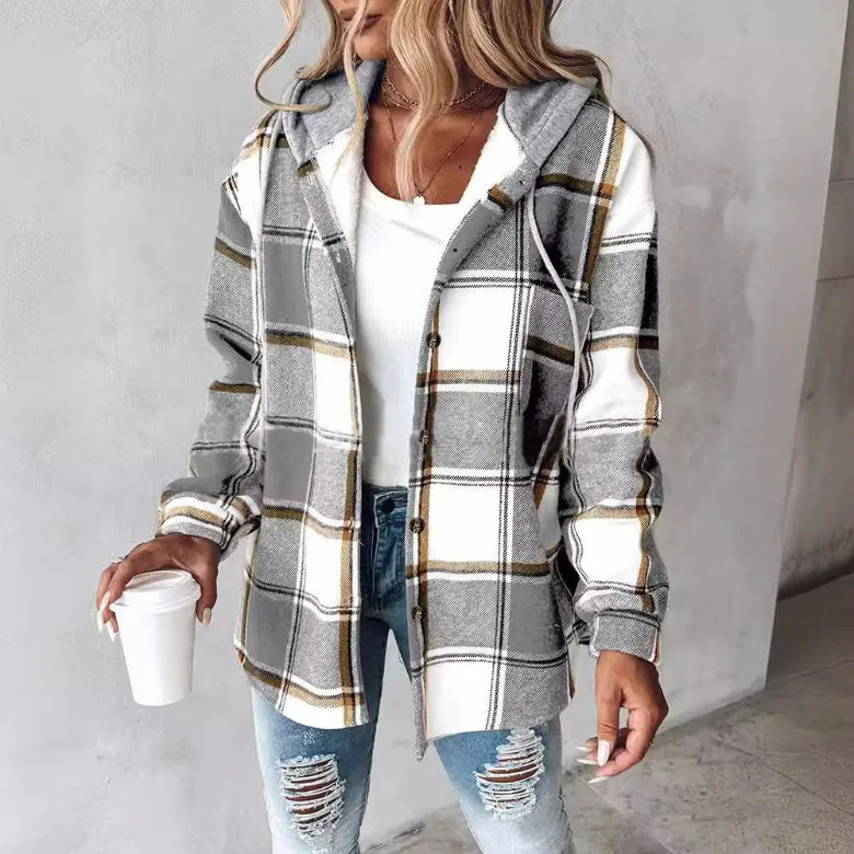 Women's plaid hooded jacket
