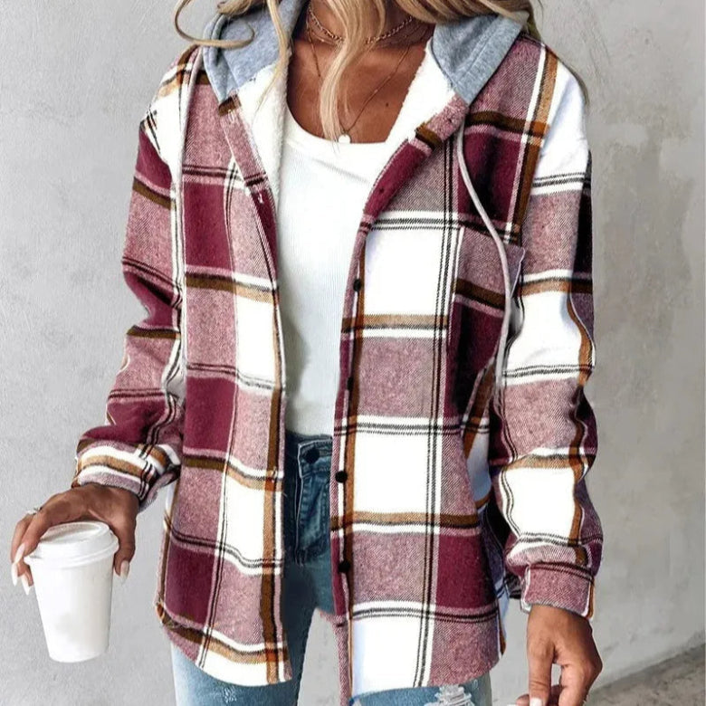 Women's plaid hooded jacket