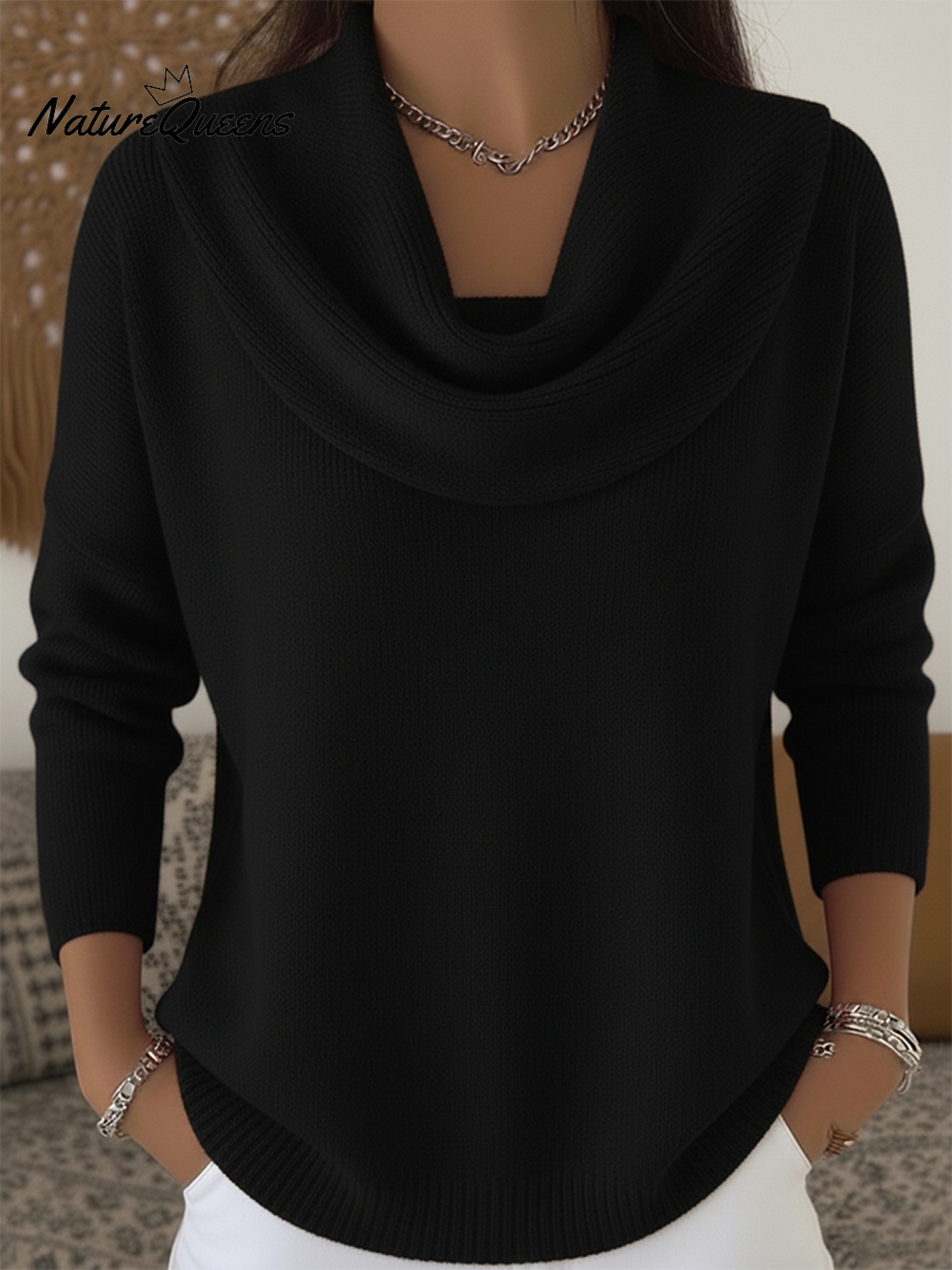 Women's Soft and Elegant Solid Color Ruffled Collar Sweater Top