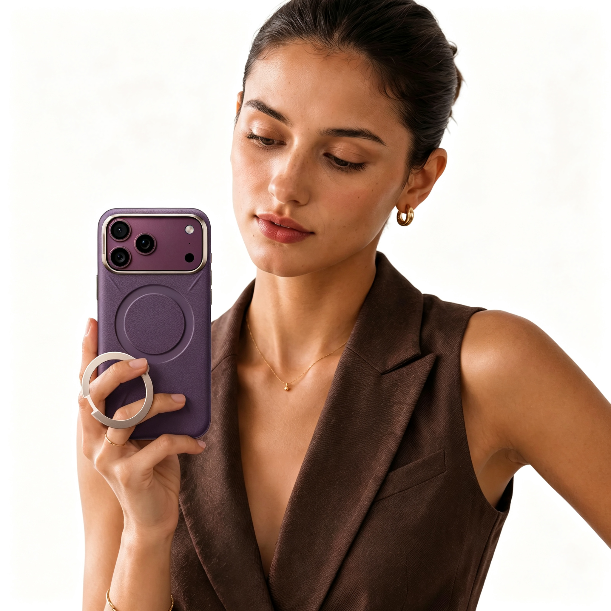 Premium Vegan Leather Magnetic Stand Case for iPhone 18 Pro Max