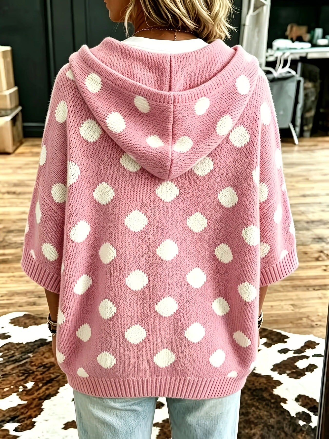 【Buy 2 Free Shipping】Casual Hooded Polka-dot Knit Pullover