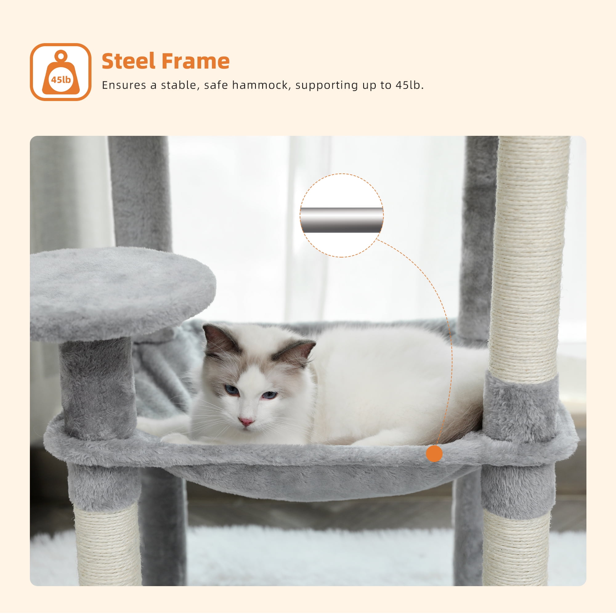 Cat Tree for Large Cats 56"Tall Cat Tower Condo with Scratching Post for Indoor Cats