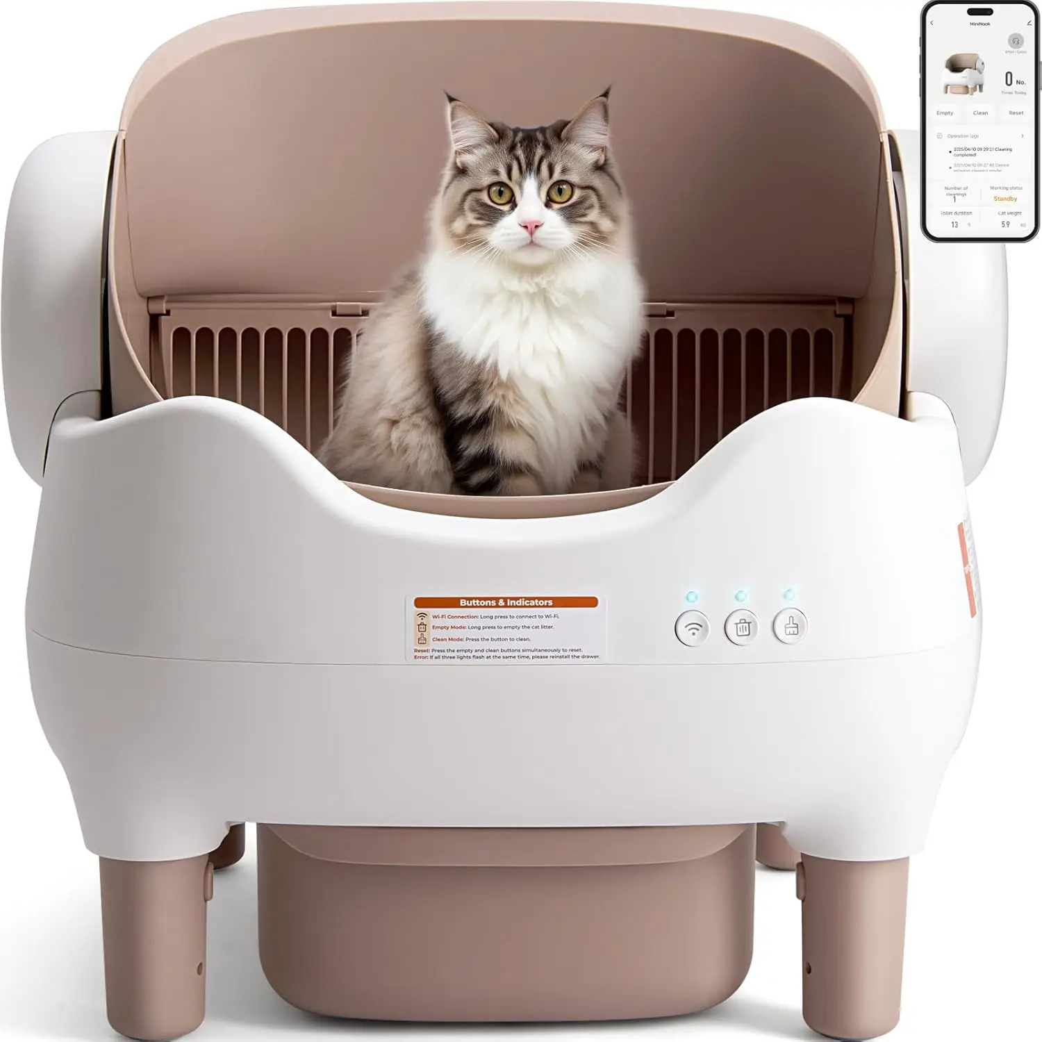 Automatic Self Cleaning Cat Litter Box Intelligent Cat Litter Pan Open-Top Design Odorless APP Control Cat Sand Box Tray