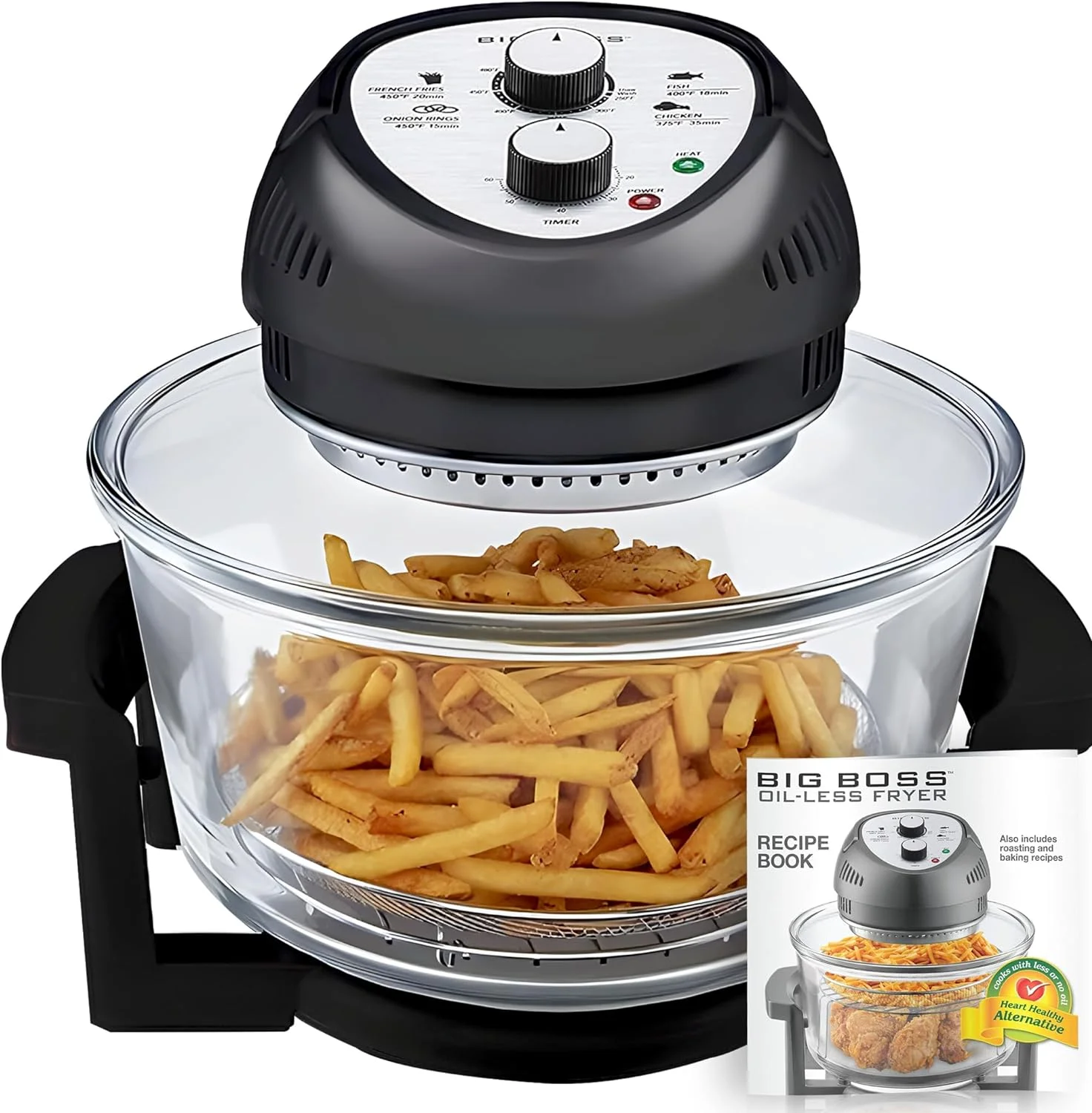 🎉Last Day 50% OFF⏰️ GraniteStone Air Fryer Toaster Oven Combo 16Qt Kitchen Countertop Convection Rotisserie 1300W Large Glass Bowl, Black