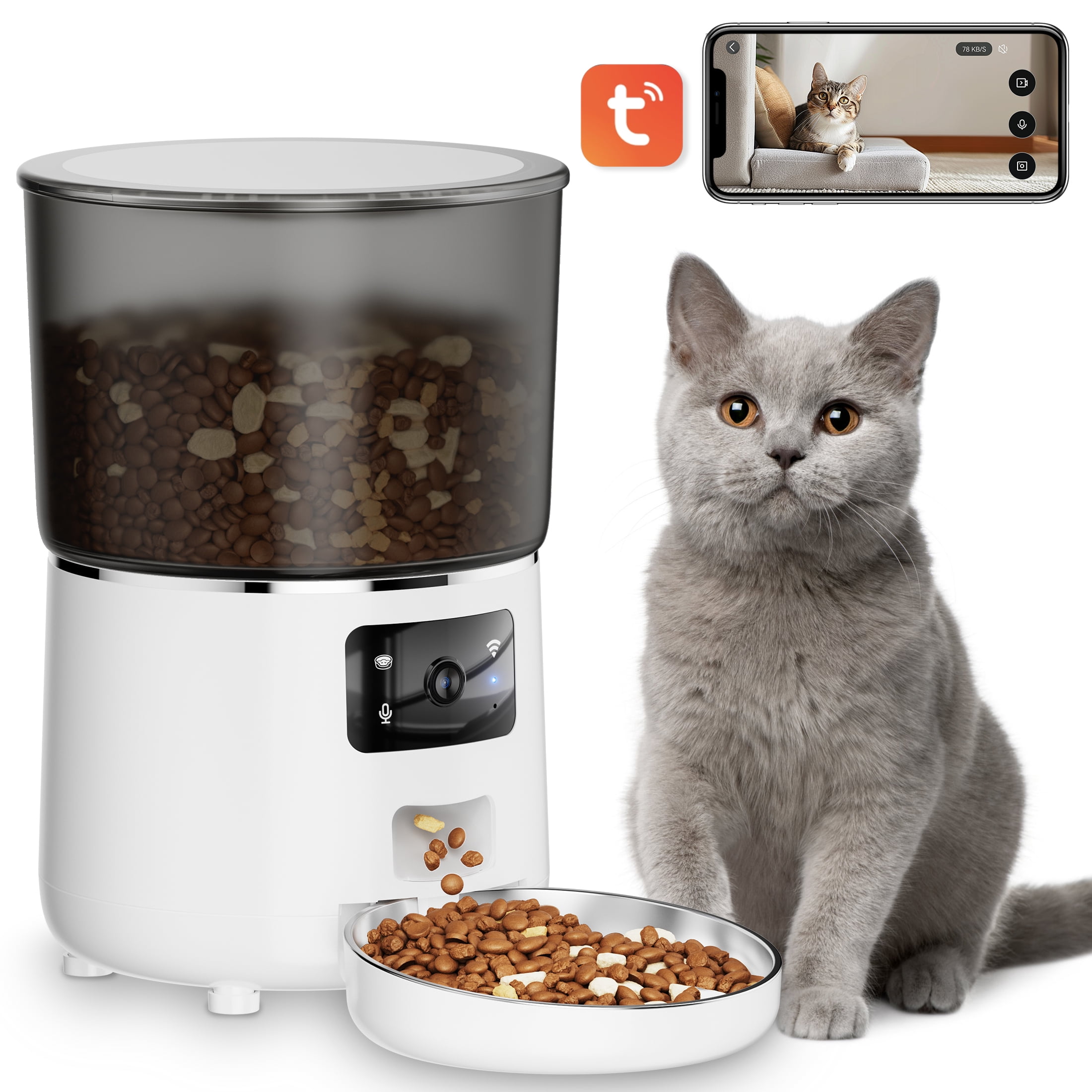 Automatic Cat Feeders with 304 Stainless Steel Bowl,4L Automatic Cat F