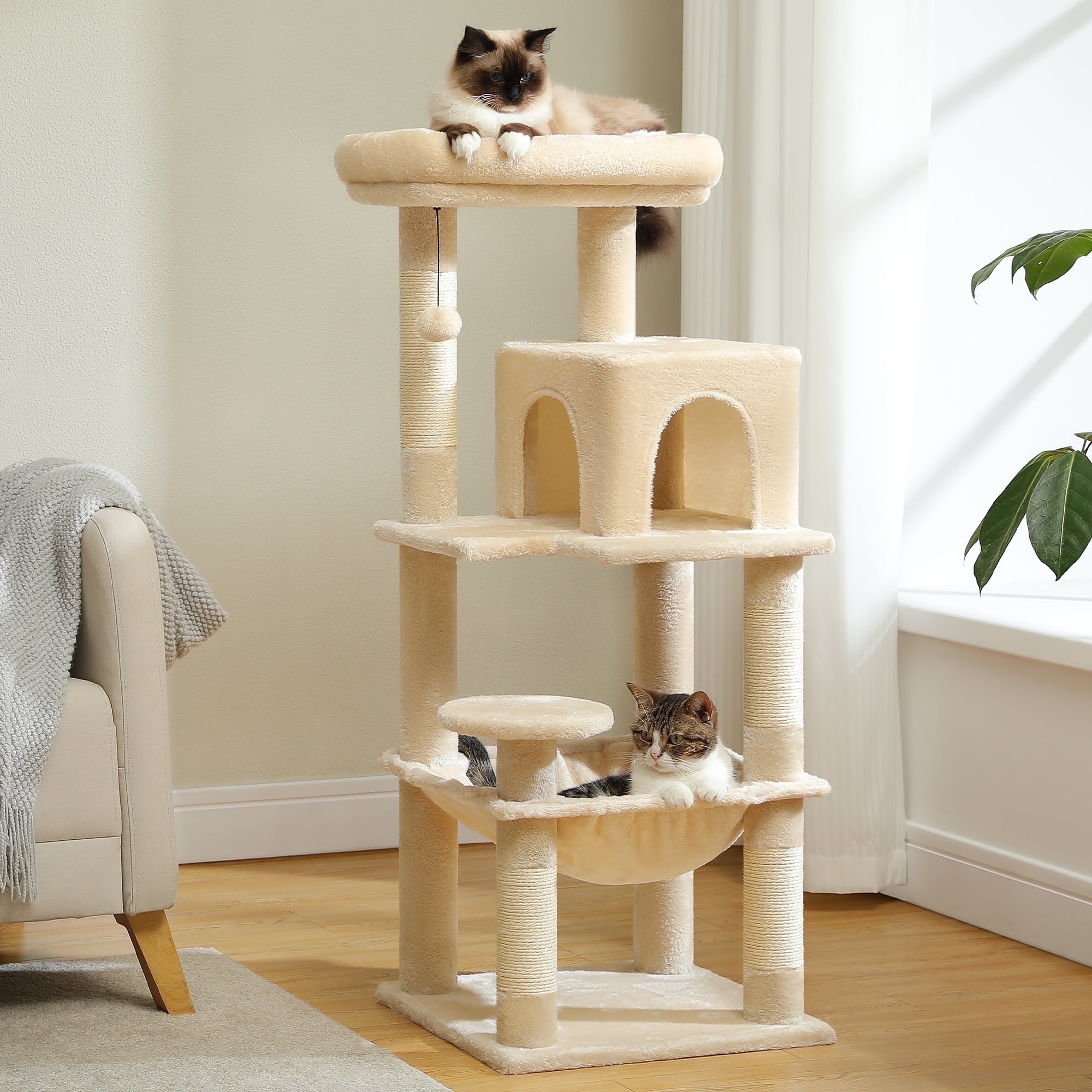 Cat Tree for Large Cats 56"Tall Cat Tower Condo with Scratching Post for Indoor Cats