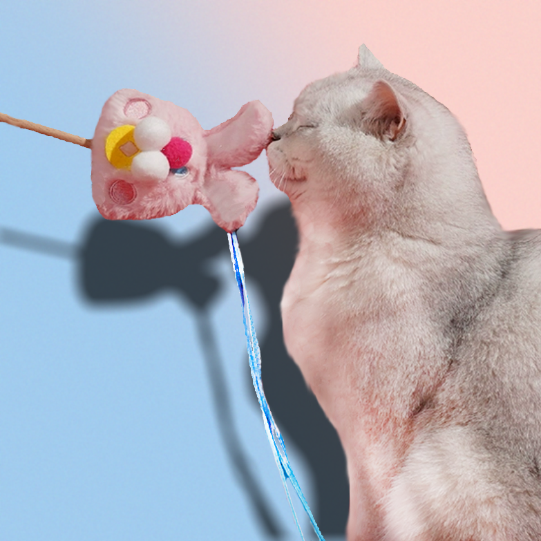 Pink Rabbit Cat Teaser Wand