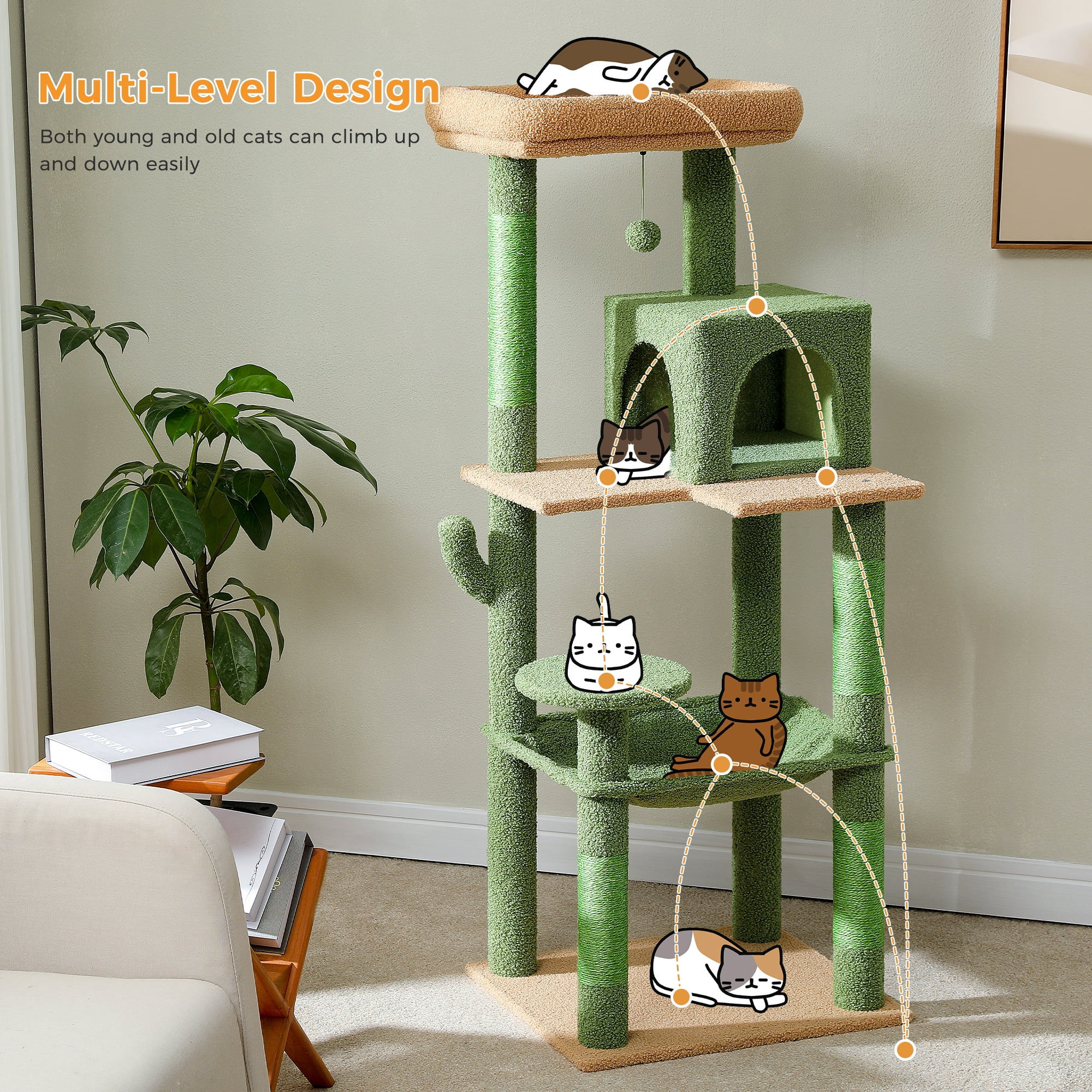 Cat Tree for Large Cats 56"Tall Cat Tower Condo with Scratching Post for Indoor Cats
