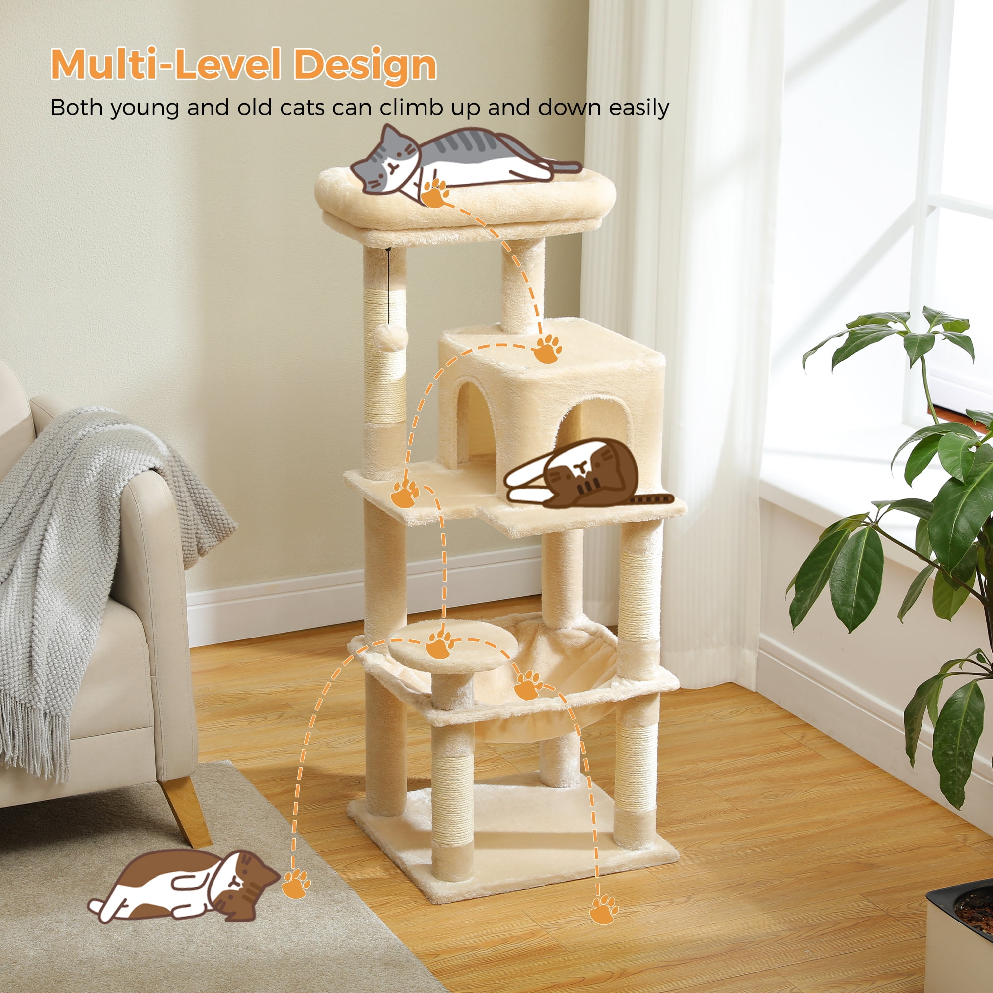 Cat Tree for Large Cats 56"Tall Cat Tower Condo with Scratching Post for Indoor Cats