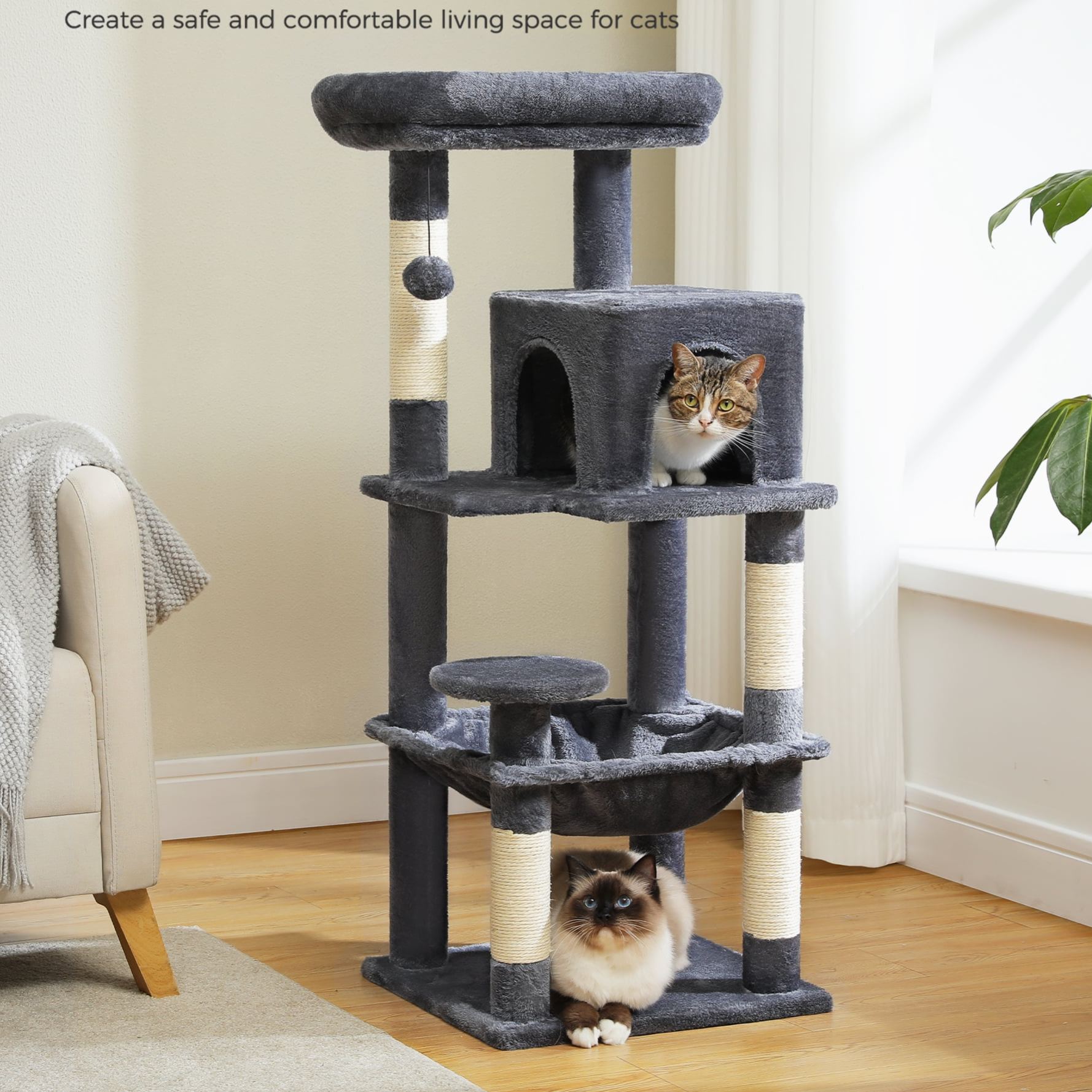Cat Tree for Large Cats 56"Tall Cat Tower Condo with Scratching Post for Indoor Cats