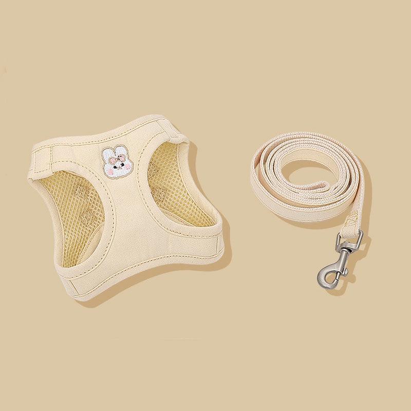 Rabbit Embroidered Cat Leash Set Beige Kitty Harness