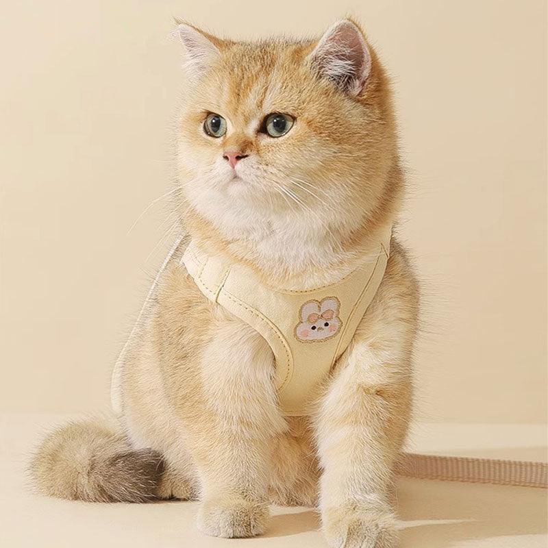 Rabbit Embroidered Cat Leash Set Beige Kitty Harness