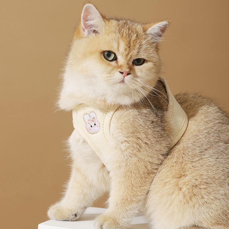 Rabbit Embroidered Cat Leash Set Beige Kitty Harness